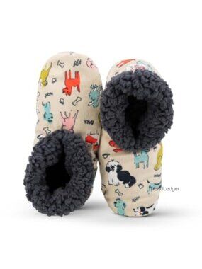 Fuzzy Fleece-Lined Slipper Socks Dog Pattern Non-Slip House Slippers